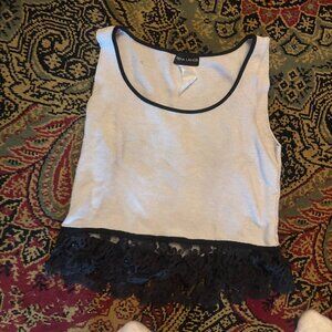 Rena Lange Ivory Knit Top with Black Lace Hem